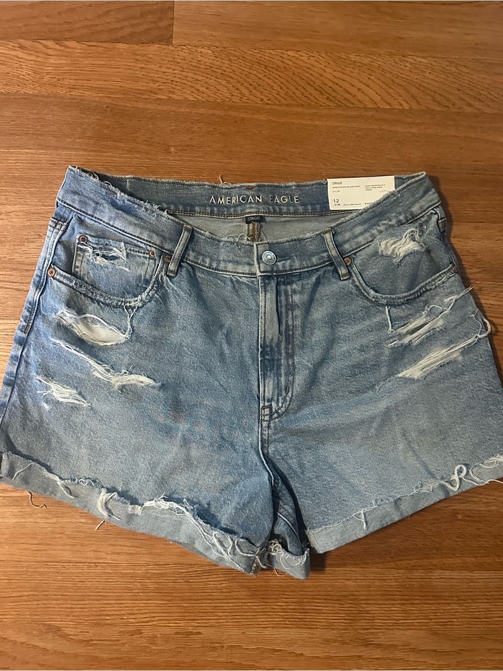 American Eagle Outfitters Light Blue Distressed Denim Shorts